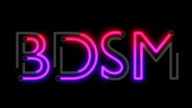 3D rendered animation with BDSM theme.  "BDSM" as a neon sign illuminating.