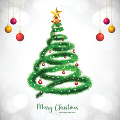 Christmas tree in winter holiday card background