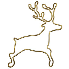 3D render golden line rain deer prop isolated on transparent background