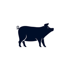 Pig logo design icon. Pig black silhouette isolated Vector illustration