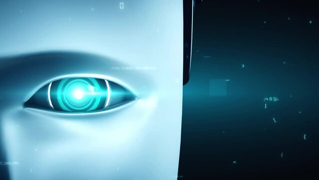 Futuristic robot artificial intelligence huminoid AI programming coding technology development and machine learning concept. Robotic bionic science research for future of human life. 3D rendering.