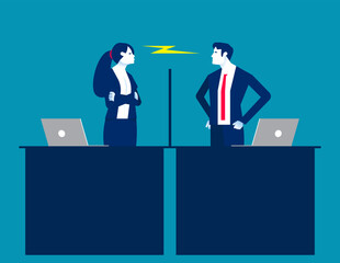 Employee have misunderstanding or fight in office. Business environment vector illustration