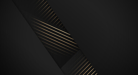 Luxury Stripes Golden Lines Diagonal Overlap on Black Background with Copy Space for Text