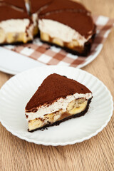 Banoffee pie, banana and caramel with biscuit and fresh cream