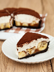 Banoffee pie, banana and caramel with biscuit and fresh cream