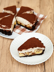 Banoffee pie, banana and caramel with biscuit and fresh cream