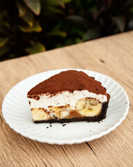 Banoffee pie, banana and caramel with biscuit and fresh cream
