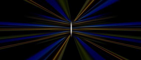 The multicolored pattern of glowing lines represents speed. Abstract background with rays.
Gold, blue movement design, technology with futuristic colors and white light in the center.