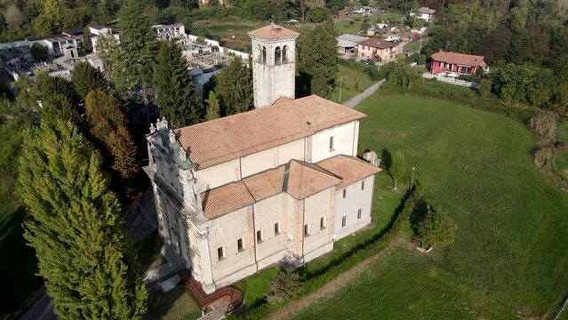 Aerial Drone - Medieval Church of Madonna della Ghianda Italy