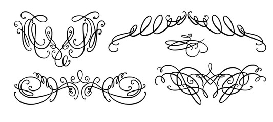 Flourish ornament as monogram or divider for wedding invitations and other designs. Handdrawn flourish isolated in white background. Doodle vector illustration