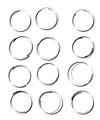 Hand drawn circle outline sketch set. Vector circular doodle round circle for message note sign design element. Pencil or pen graffiti bubble or ball draft illustration.