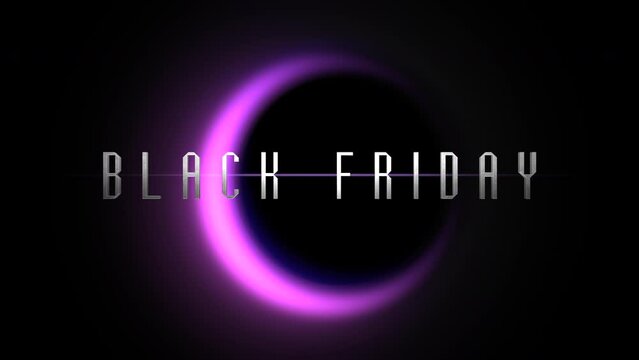 Black Friday with purple light of moon in galaxy, motion abstract futuristic, cosmos and holidays style background