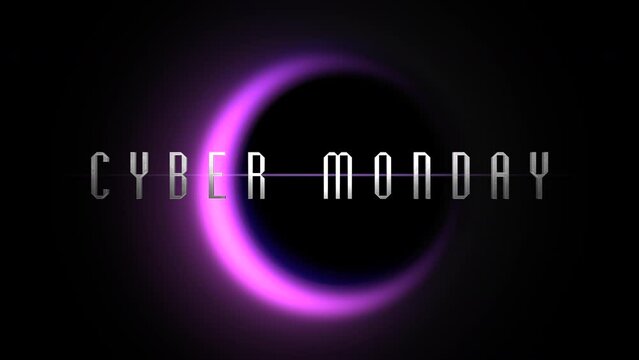 Cyber Monday with purple light of moon in galaxy, motion abstract futuristic, cosmos and holidays style background