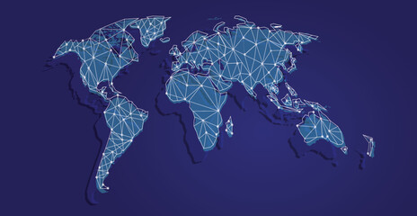 world map in blue network technology