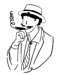 The man smokes a cigar. Male style. Simple line drawing vector illustration.
