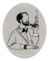 The man smokes a pipe. Male style. Simple line drawing vector illustration.