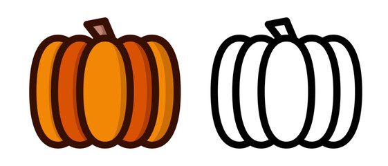 Pumpkins coloring book. Juicy and sweet pumpkins. Educational game for kids. Fruits and vegetables. Coloring book for kids. Educational game for preschool kids. Vector illustration