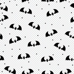 Vector seamless pattern with black bats. Bats silhouette seamless pattern. Scary endless background with flittermouse. Vector illustration