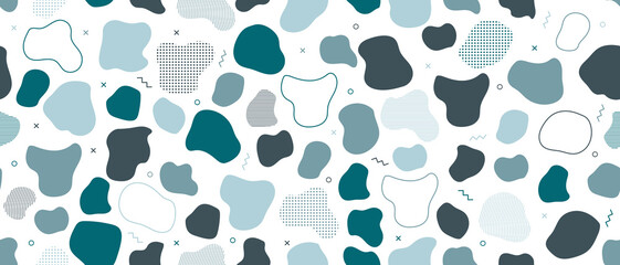 Abstract blob seamless pattern. Abstract blotch shape. Liquid shape elements. Fluid dynamical colored forms banner. Liquid shape elements. Vector illustration