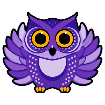 Cute owl with open wings. Cartoon vector illustration. Humorous congratulatory Halloween concept.
