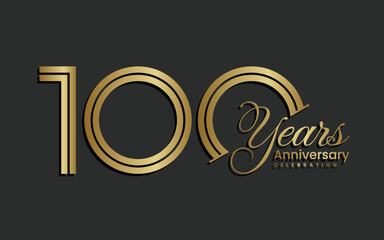 100th Anniversary logo design. One hundred Celebrating Anniversary Logo in gold color for celebration event, invitation, greeting, web template, flyer, banner, Double line logo, vector illustration