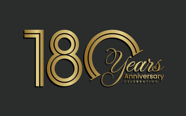 Fototapeta na wymiar 180th Anniversary logotype. Anniversary Celebration template design with gold color for celebration event, invitation, greeting, web template, flyer, banner, double line logo, vector illustration