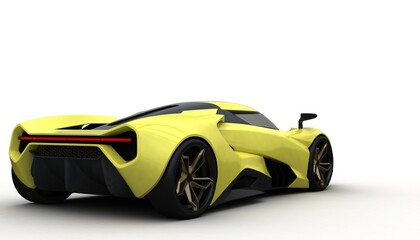 Fototapeta na wymiar yellow super car isolated in white, rear body view - 3D rendering