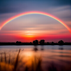 Fototapeta na wymiar Sunset with rainbow.
