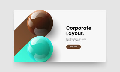Unique realistic balls company brochure concept. Multicolored presentation vector design template.
