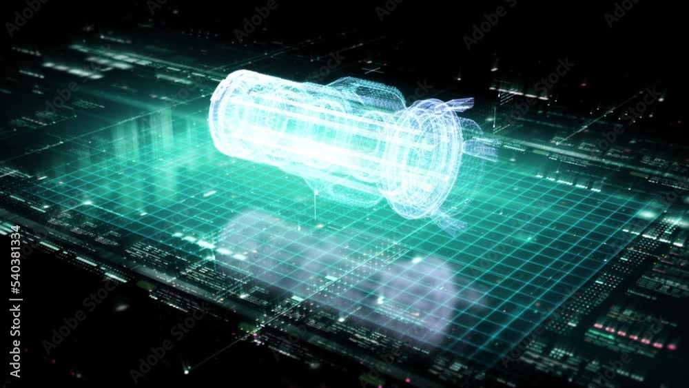 Fototapete Futuristic motion graphic user interface head up display screen with digital hologram Nuclear Fusion energy simulator and data telemetry information display for digital background