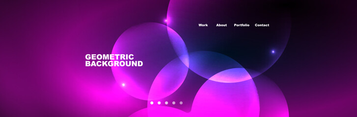 Shiny neon circles and bubbles, dark abstract background with blurred magic neon light, wallpaper design
