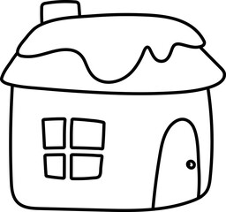 Small House Line Ornament Hand Drawn Illustration