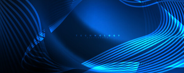 Naklejka premium Shiny neon waves, dynamic electric motion, energy or speed concept. Vector illustration for wallpaper, banner, background, leaflet, catalog, cover, flyer