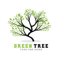 Obraz premium Green Tree Logo Design, Bonsai Tree Logo Illustration, Leaf And Wood Vector