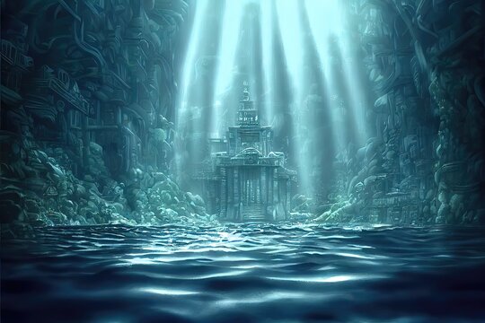 Lost City of Atlantis under Water Background Image