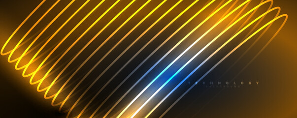 Shiny neon waves, dynamic electric motion, energy or speed concept. Vector illustration for wallpaper, banner, background, leaflet, catalog, cover, flyer