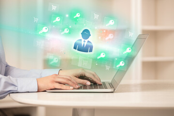 Businessman working on laptop with new business