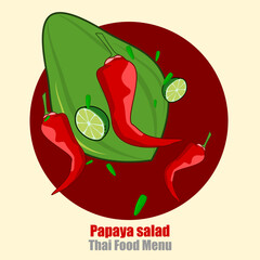 Papaya salad. Thai food menu. banner logo design illustration.