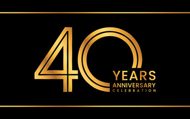 40th Anniversary logotype. Anniversary Celebration template design with gold color for celebration event, invitation, greeting card, flyer, banner, web template, double line logo, vector illustration