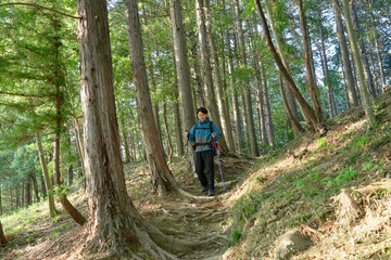 Obraz premium 山歩きする男性