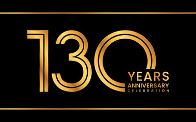 130th Anniversary logotype. Anniversary Celebration template design with gold color for celebration event, invitation, greeting card, flyer, banner, web template, double line logo, vector illustration