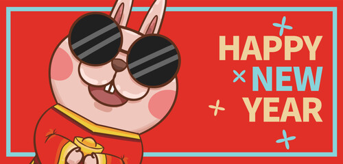 Cartoon Rabbit Year Illustration Poster Material

