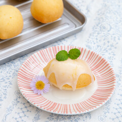 Lemon butter cake with icing glazed