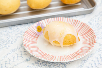 Lemon butter cake with icing glazed