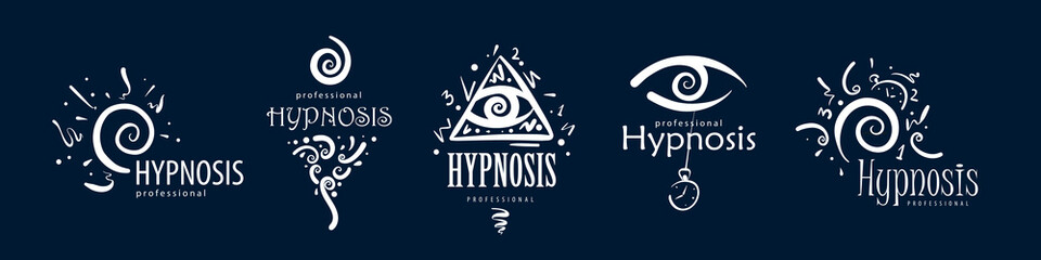 A set of hand-drawn logos for professional hypnosis - obrazy, fototapety, plakaty