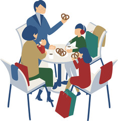 クリスマスにショッピングを楽しむ家族