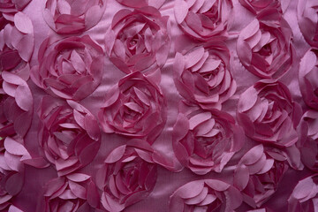 Collage of flowers roses. Seamless wallpaper. Use printed materials, signs, items, websites, maps, posters, postcards, packaging. Fabric in the form of roses, pink background, material for crafts