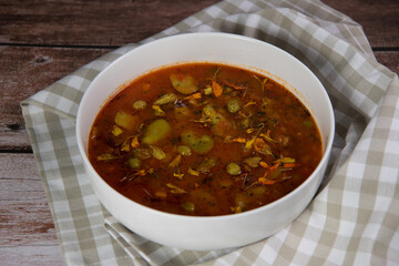 Automn Soup with beans and pea in white bowl, High quality photo