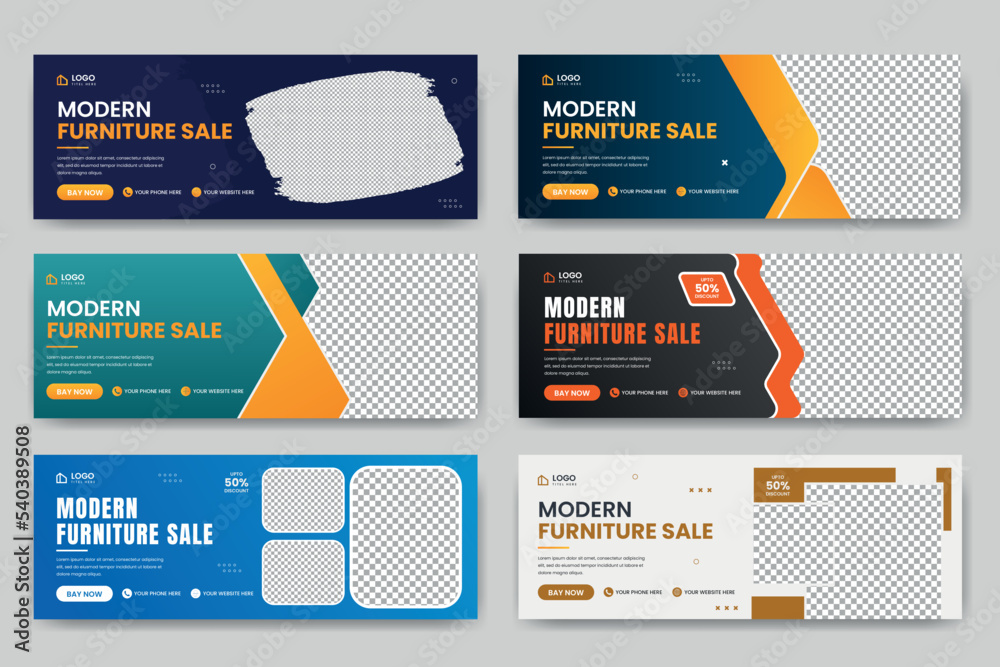 Wall mural modern furniture sale facebook cover banner template and social media web banner layout bundle with 