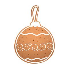 Holiday gingerbread cookie in shape of christmas toy with white icing. Vector illustration in flat style